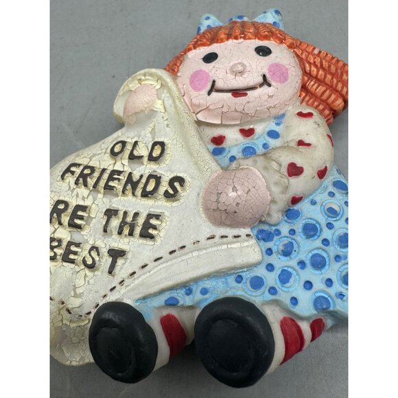Vintage "Old Friends Are The Best" Rag Doll Fridge Magnet blue white bow READ - Picture 2 of 6